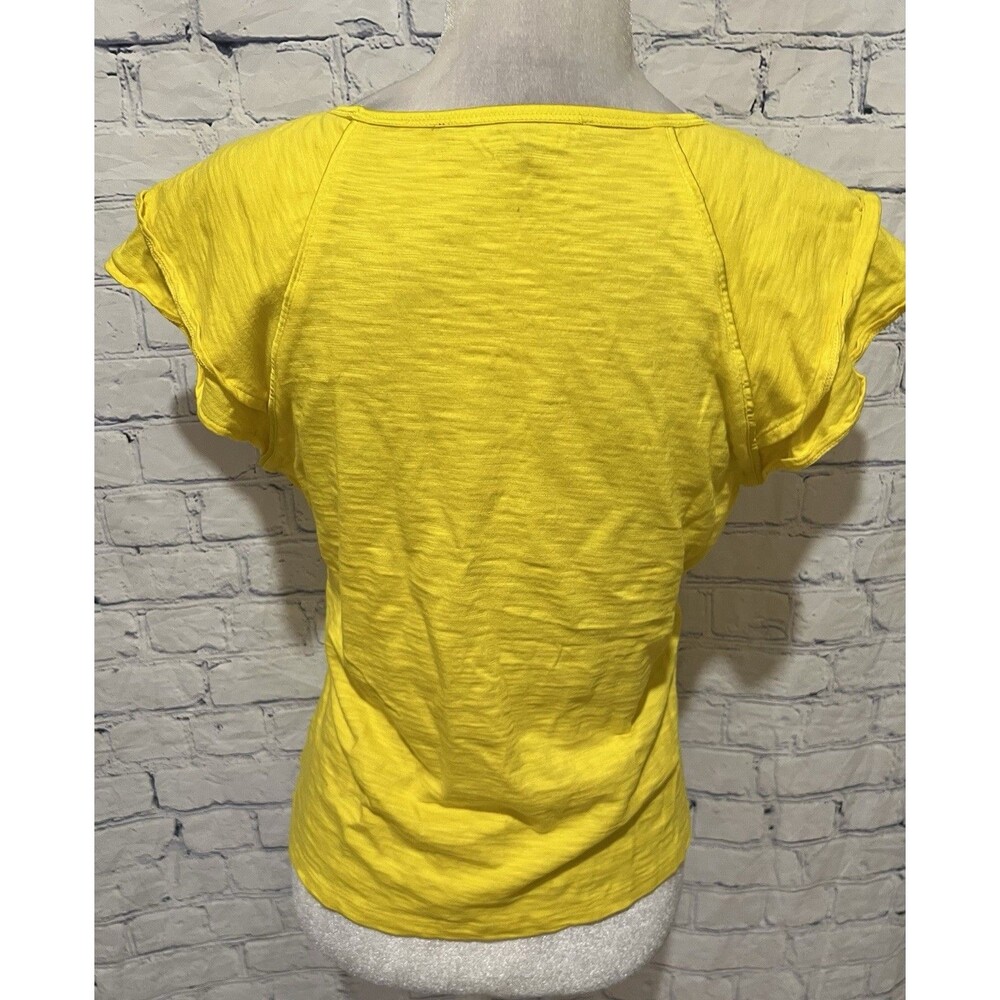 White House Black Market Go Getter Ruffle Sleeve Tee Top Yellow Women's Medium - Picture 4 of 7